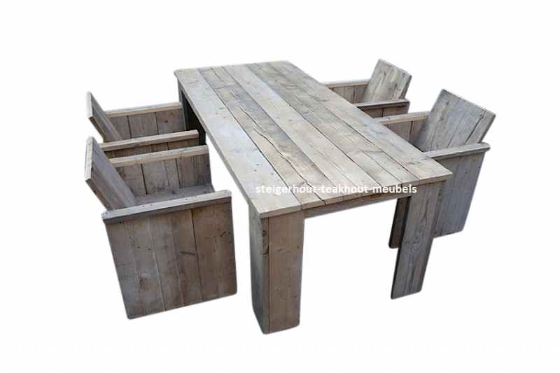 Afleiding Uitbreiden Draaien Steigerhouten tuinset Klassiek tafel 200 x80 + 4 stoelen - steigerhout -teakhout-meubels