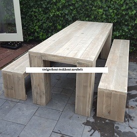 Steigerhout tuinset - tafel 180x100, en 2 banken - steigerhout